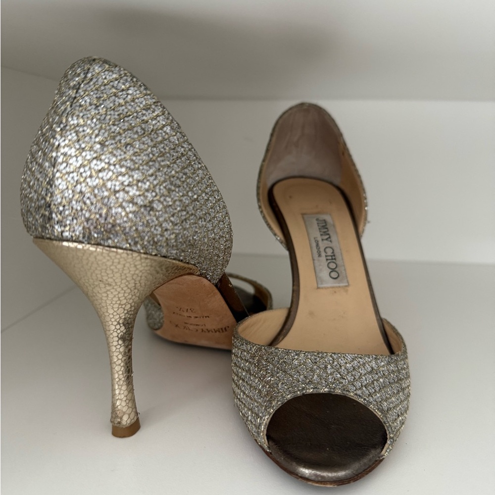 Jimmy Choo Silver Glitter Heels for Formal Events